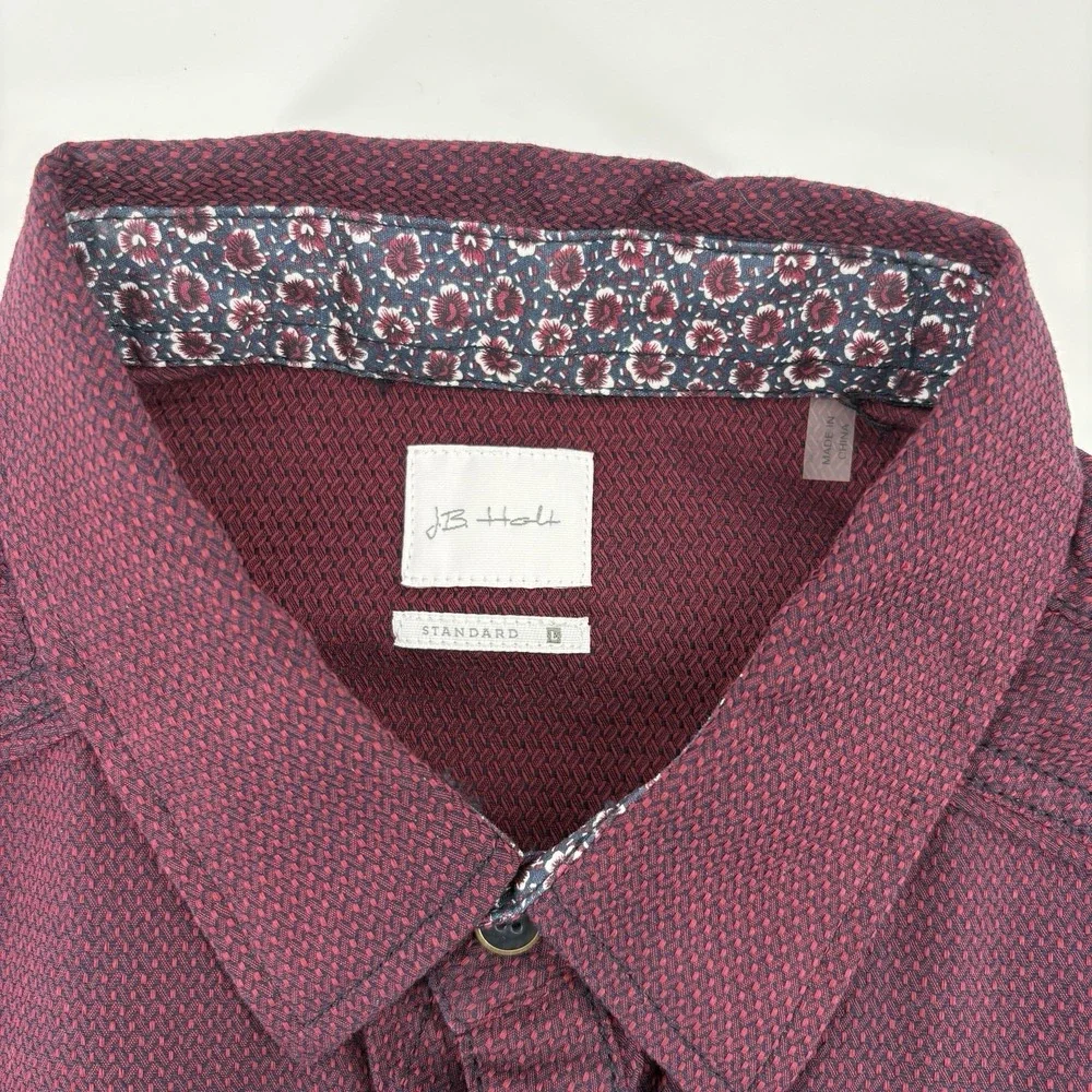 J.B. Holt Men's Large Maroon Standard Fit Long Sleeve Button Up Floral‎ Collar